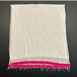 NWOT Lemlem Sheer White Scarf with Hot Pink Trim – 20” x 80”